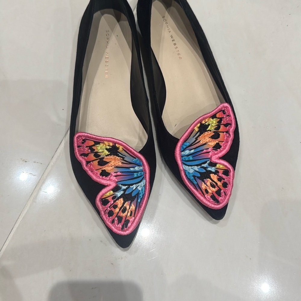 Sophia Webster Pink and Black Butterfly Loafers
